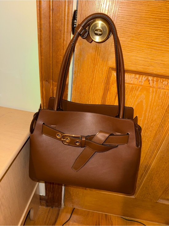 H&M Handbags - H&M Classic Brown Vegan Leather Tote Handbag with Belt Accent